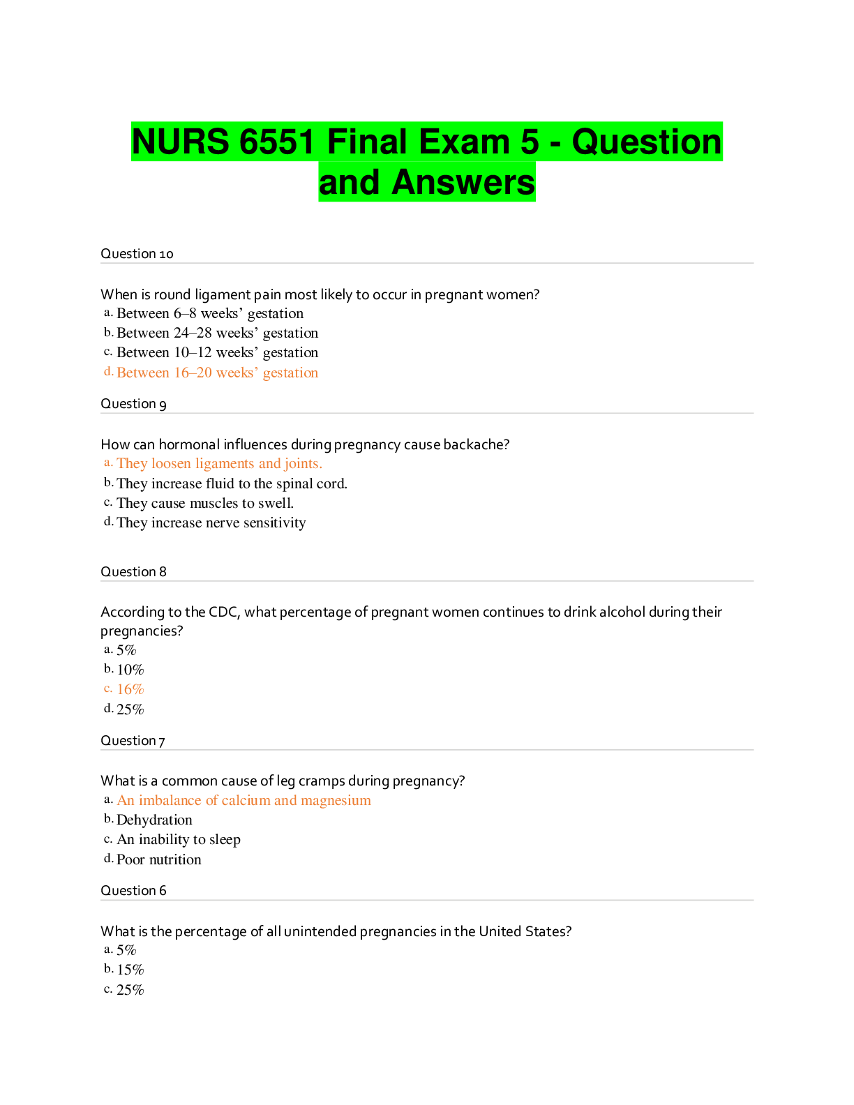 Preview image for NURS 6551 Final Exam 5 - Question and Answers